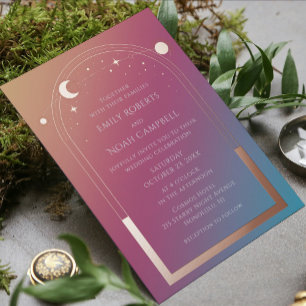 Invitación Con Relieve Metalizado Boda Rosa Dorada Tono Joya Celestial