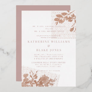 Invitación Con Relieve Metalizado Boda Rosa Dorado Ambos Padres Rosa Polvoriento