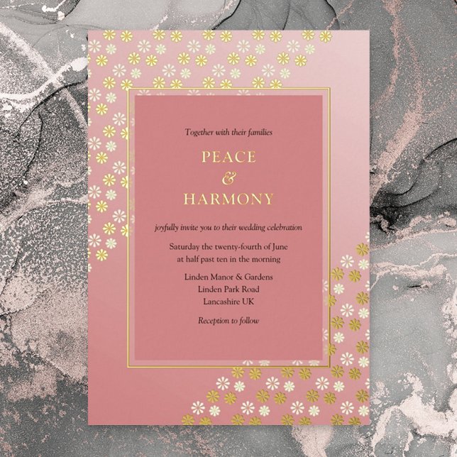 Invitación Con Relieve Metalizado Boda rosa floral florescente Dream Gold (Subido por el creador)