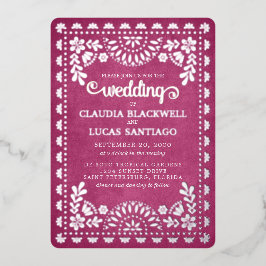 Invitación Con Relieve Metalizado Boda rosa Papel Picado