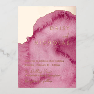 Invitación Con Relieve Metalizado Boda Rosa Polvo Rosa Nieve Acuarela Rosa Oro