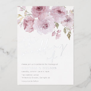 Invitación Con Relieve Metalizado Boda Rosa Polvo Rosado y Plata