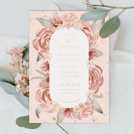 Invitación Con Relieve Metalizado Boda Rosa Rubor Melocotón Dorado