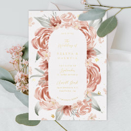 Invitación Con Relieve Metalizado Boda Rosa Rubor Oro