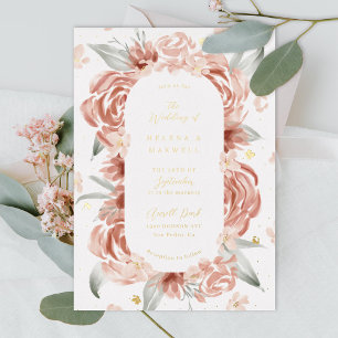Invitación Con Relieve Metalizado Boda Rosa Rubor Oro