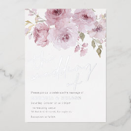 Invitación Con Relieve Metalizado Boda Rosa Rubor & Silver Dusty