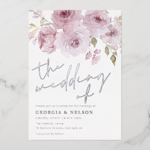 Invitación Con Relieve Metalizado Boda Rosa Rubor & Silver Dusty