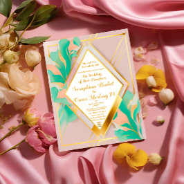 Invitación Con Relieve Metalizado Boda rosa y azul elegante y moderno