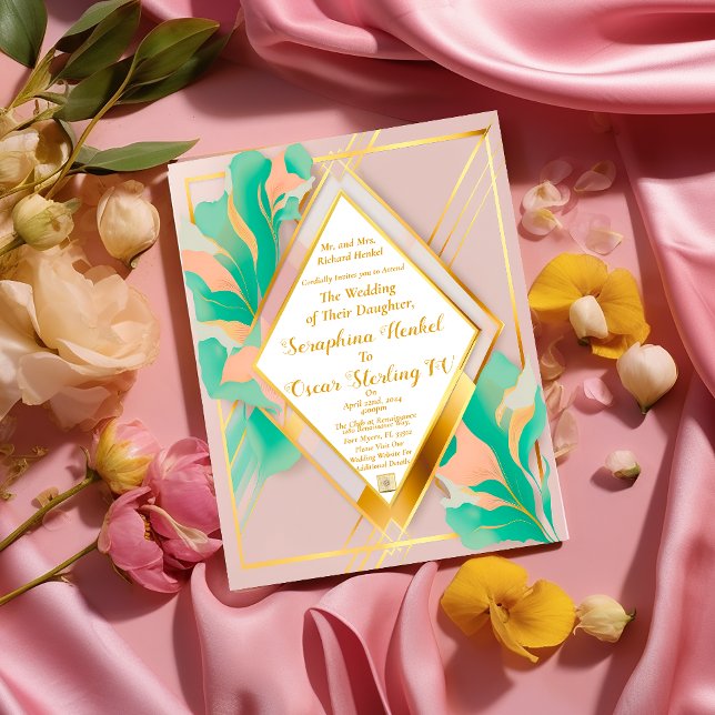 Invitación Con Relieve Metalizado Boda rosa y azul elegante y moderno (Subido por el creador)
