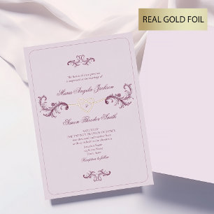 Invitación Con Relieve Metalizado Boda rosa y dorado clásico