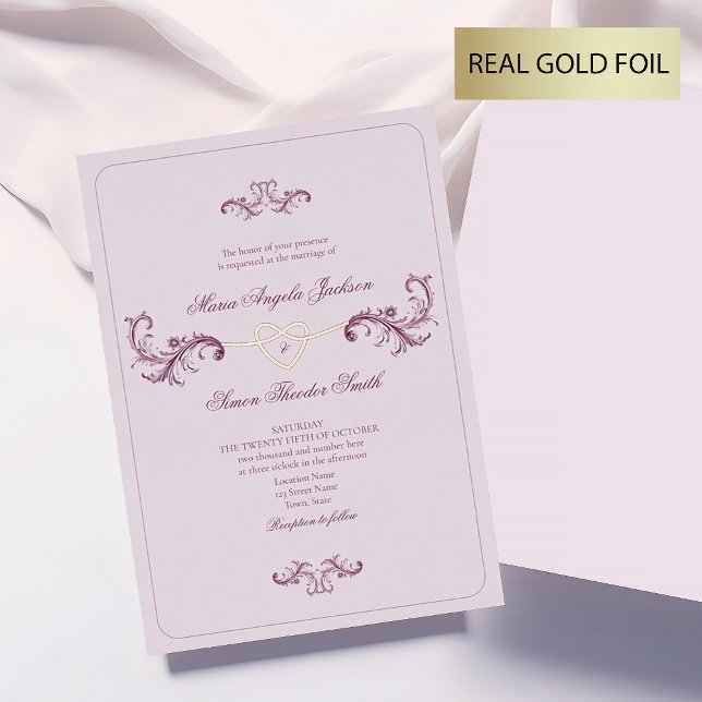 Invitación Con Relieve Metalizado Boda rosa y dorado clásico (Subido por el creador)
