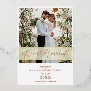 Invitación Con Relieve Metalizado Boda Rose Gold Recién Casados Letra a Mano