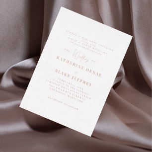 Invitación Con Relieve Metalizado Boda Rose Gold Vertical Blanco Ambos Padres