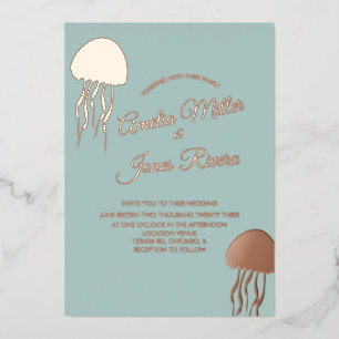 Invitación Con Relieve Metalizado Boda Rubor Gold JellyFish Presionado