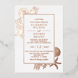 Invitación Con Relieve Metalizado Boda Rustic Seashells Marine Ocean Beach