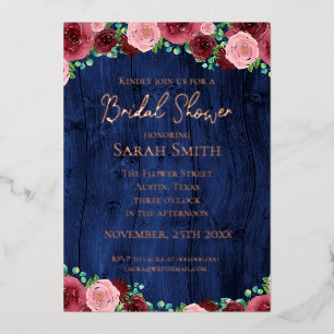 Invitación Con Relieve Metalizado Boda Rústica Burgundy Azul Marino Rosa Dorado Brid