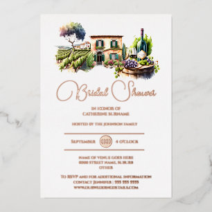 Invitación Con Relieve Metalizado Boda rústica con lámina de oro rosa paisaje viñedo