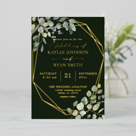 Invitación Con Relieve Metalizado Boda rústica de eucalipto y marco dorado -Verde