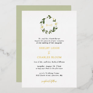 Invitación Con Relieve Metalizado Boda Rústica de Flor de Margarita Blanca