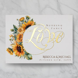 Invitación Con Relieve Metalizado Boda Rústica de Girasoles sin Adornos Solo Amor