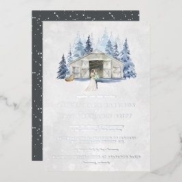 Invitación Con Relieve Metalizado Boda Rústica de Invierno con Barn de Siempreverde
