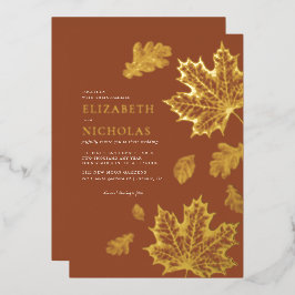 Invitación Con Relieve Metalizado Boda rústica de otoño boho vintage en terracota
