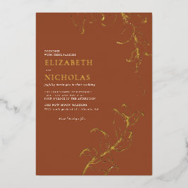 Invitación Con Relieve Metalizado Boda rústica de otoño boho vintage terracota