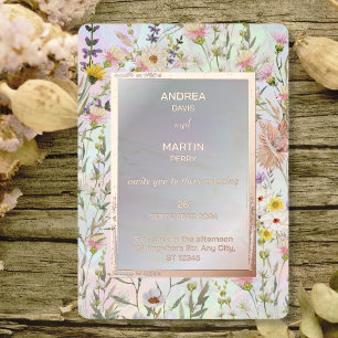 Invitación Con Relieve Metalizado Boda rústica del Jardín Pastel de Flor Silvestre
