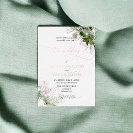 Invitación Con Relieve Metalizado Boda Rústica Elegante con Guión de Vegetación
