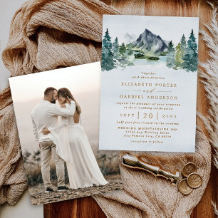 Invitación Con Relieve Metalizado Boda Rústica Elegante de Montaña Foto Oro Real