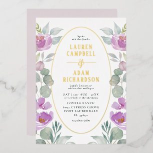 Invitación Con Relieve Metalizado Boda Rústica Eucalipto Acuarela Rosa Claro