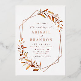 Invitación Con Relieve Metalizado Boda rústica geométrica de otoño con vegetación y