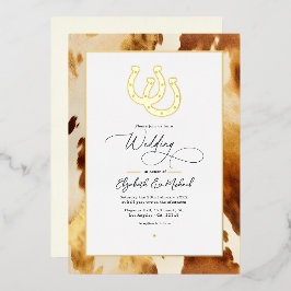 Invitación Con Relieve Metalizado Boda Rústica Occidental Cuero de Vaca
