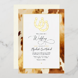 Invitación Con Relieve Metalizado Boda Rústica Occidental Cuero de Vaca