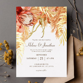 Invitación Con Relieve Metalizado Boda Rústico Floral de Terracotta