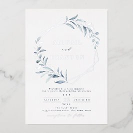 Invitación Con Relieve Metalizado Boda Rústico Geométrico Dusty Greenery Silver