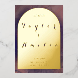 Invitación Con Relieve Metalizado Boda Salva la fecha Púrpura Arco de Boho Real