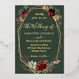 Invitación Con Relieve Metalizado Boda Salvaje Flor Silvestre Boho Rústica Geométric