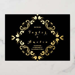 Invitación Con Relieve Metalizado Boda Salvar la fecha Black Real Gold