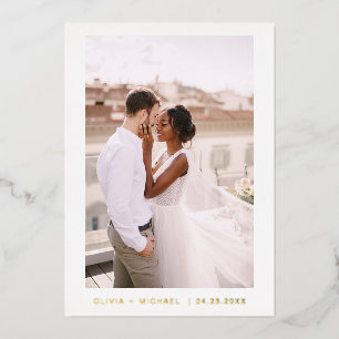 Invitación Con Relieve Metalizado Boda Salvar la foto de fecha Oro Minimalista