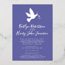 Invitación Con Relieve Metalizado Boda sencilla paloma azul plateada de Dove con fot