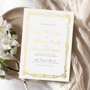 Invitación Con Relieve Metalizado Boda sencillo de guión clásico del marco de la cos