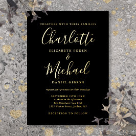 Invitación Con Relieve Metalizado Boda Signature All In One Negro Oro