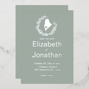 Invitación Con Relieve Metalizado Boda Simple de Destino con Silueta del Estado de M
