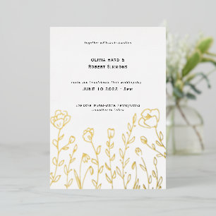 Invitación Con Relieve Metalizado Boda simple de flores silvestres