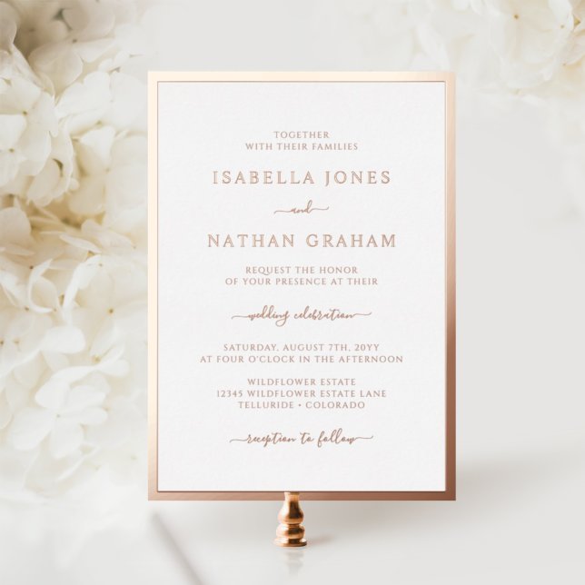 Invitación Con Relieve Metalizado Boda Simple de Oro Rosa (Subido por el creador)
