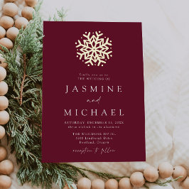 Invitación Con Relieve Metalizado Boda Simple de Vino y Copo de Nieve en Oro