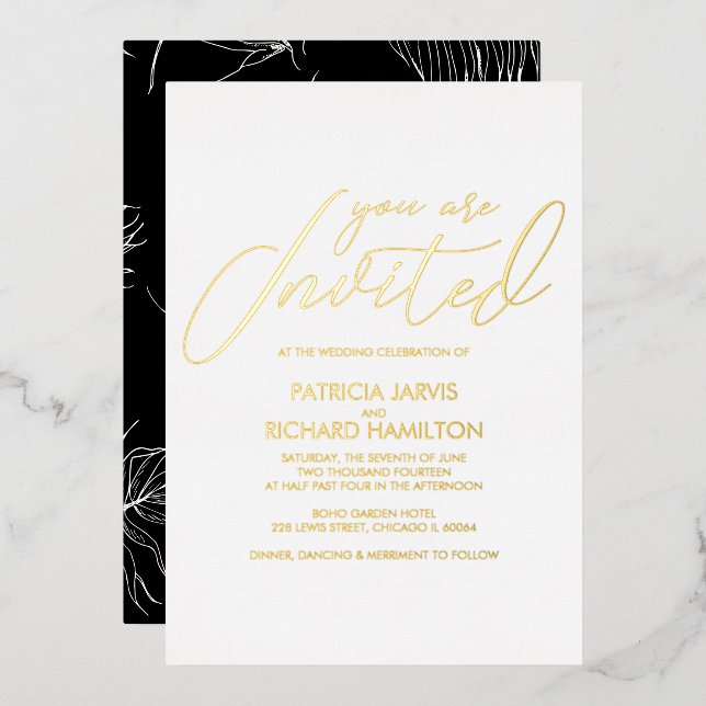 Invitación Con Relieve Metalizado Boda Simple Elegante Sofisticada (Anverso/Reverso)