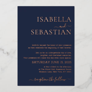 Invitación Con Relieve Metalizado Boda Simple Foil Azul Marino Medianoche