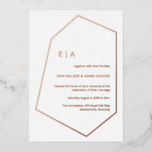 Invitación Con Relieve Metalizado Boda Simple Joya Geométrica Oro Rosa Real